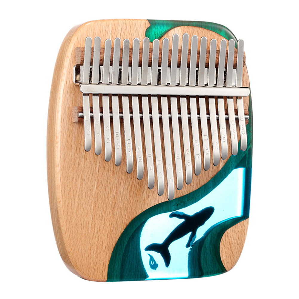 

17 Keys Kalimba Instrument Beech Wood Blue Ocean Whale Mbira Instruments, 501 Original