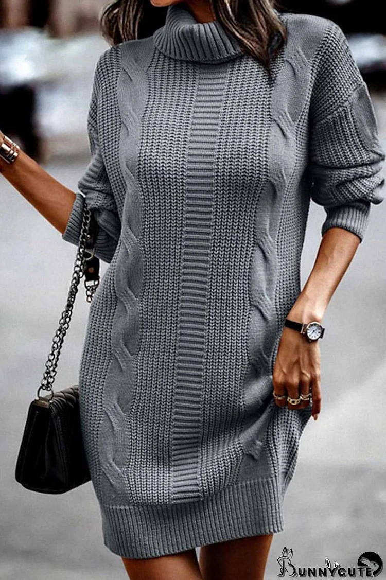 Casual Solid Make Old Turtleneck Long Sleeve Dresses