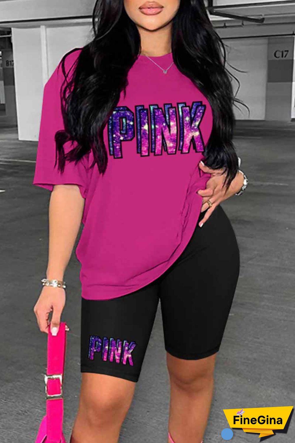 Blue Casual Print Letter O Neck Short Sleeve Two Pieces