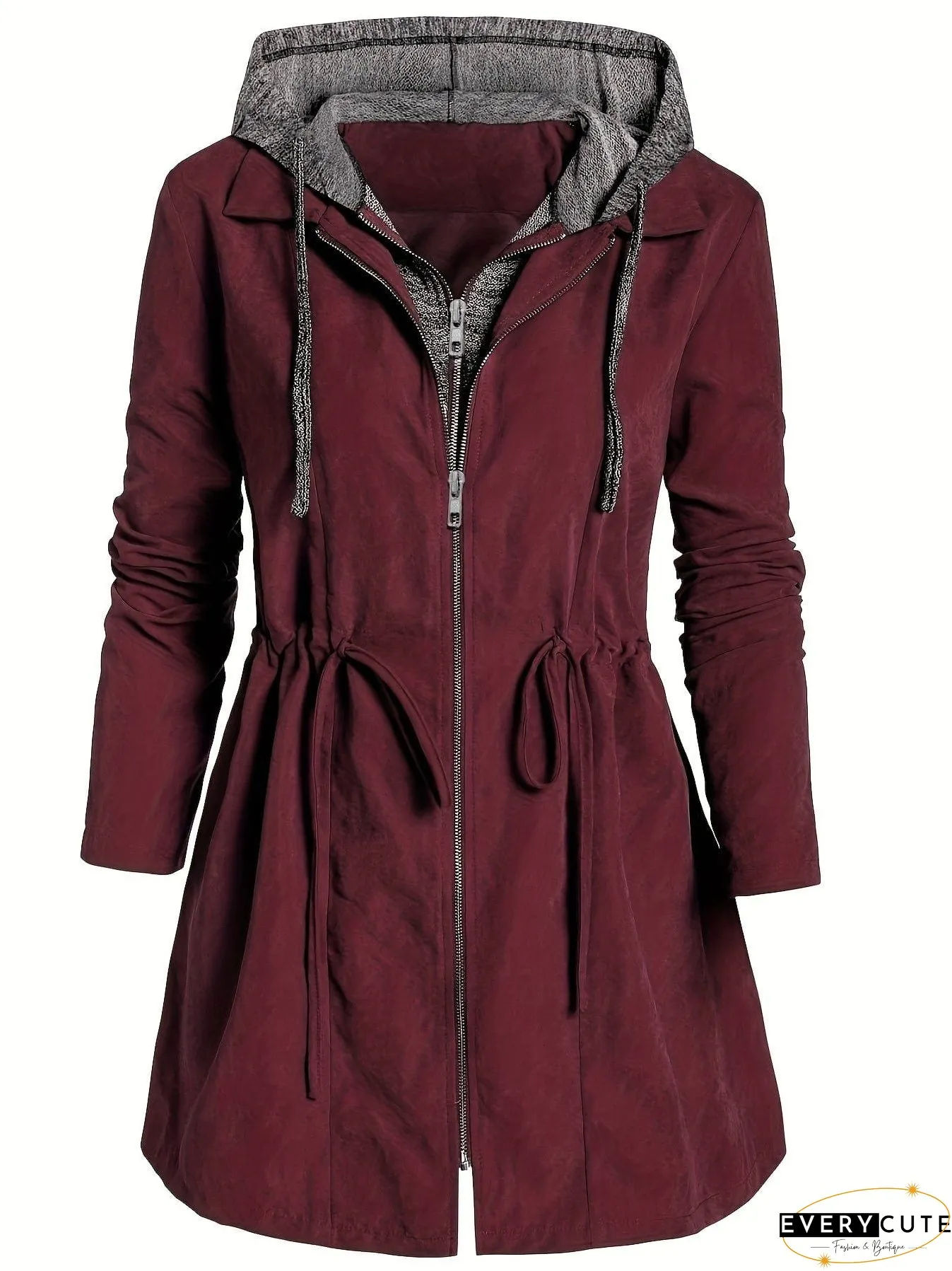 Hooded Zip-Up Coat Plus Size