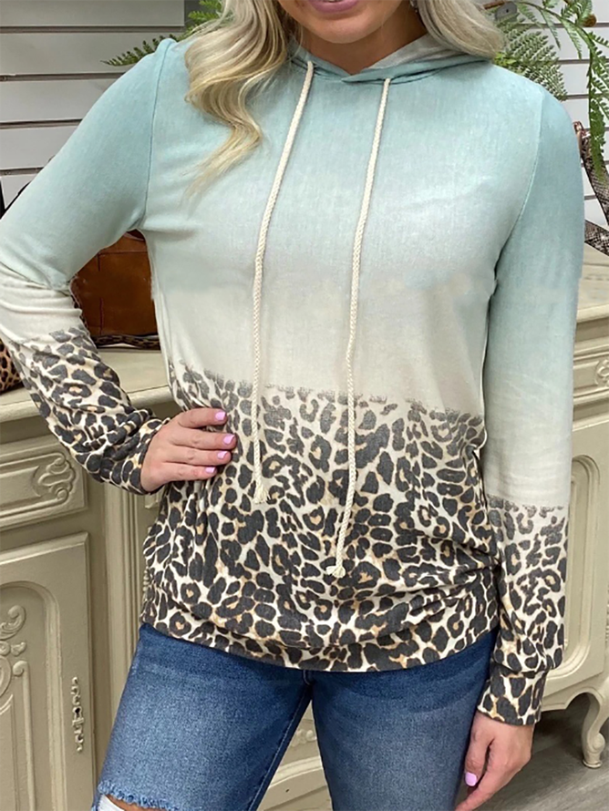 Leopard Long Sleeve Cotton-Blend Print Sweatshirt Zaesvini