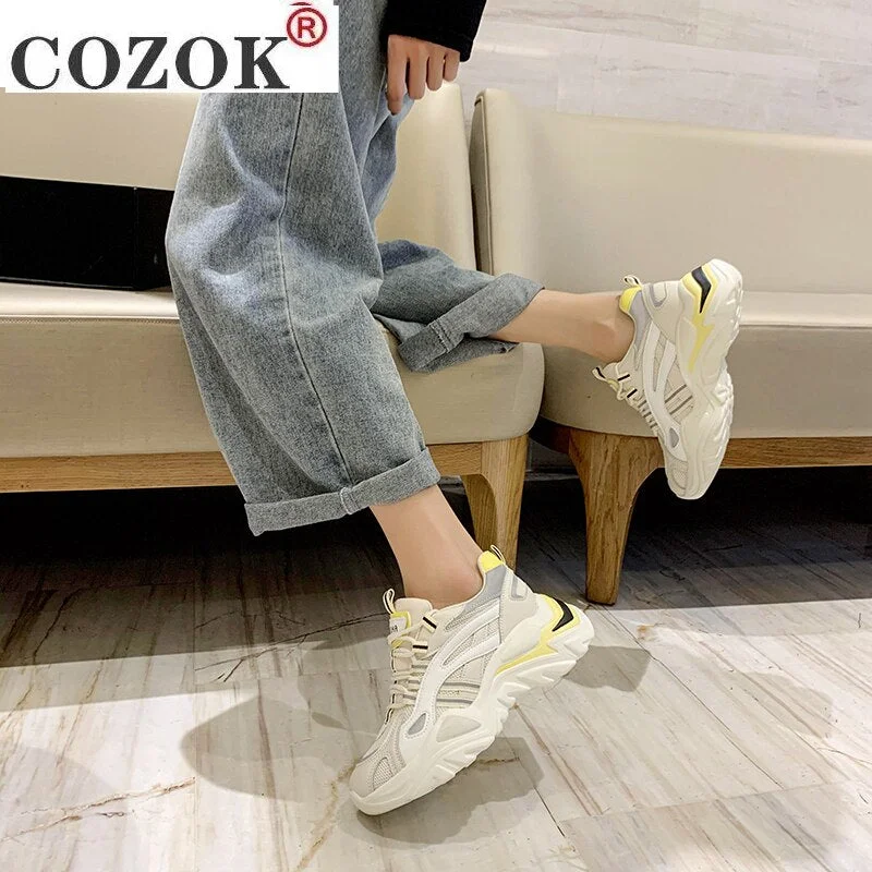 Women White Shoes Breathable Comfortable Light Weight Sneakers 2021 Platform Shoes Fashion Chunky Spring Autumn Lace Up