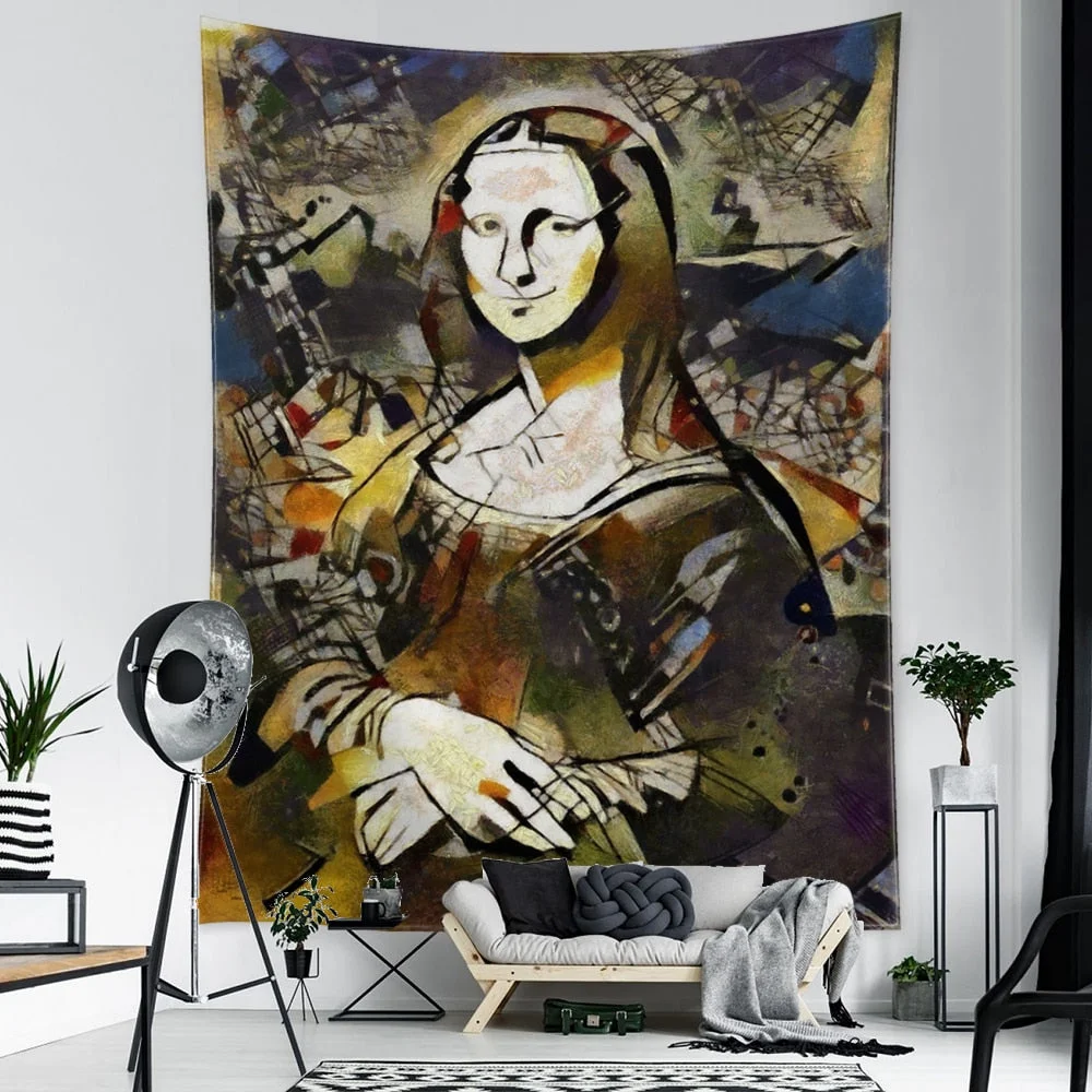 Mona Lisa Graffiti Tapestry Wall Hanging Boho Style Psychedelic Witchcraft Hippie Tapiz Bedroom Art Home Decor