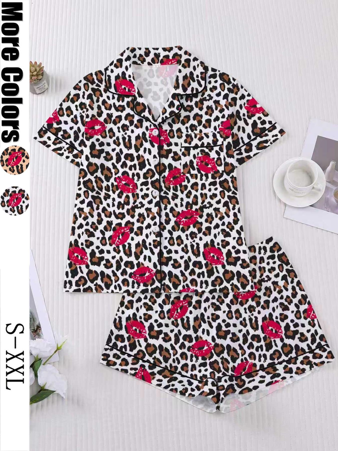 【Valentine's Day】Women's Sleepwear Set, Soft Short Sleeve Shirt & Elastic Shorts, Comfortable Casual Home Wear Loungewear, Perfect for Daily Use & Parties