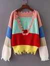 Contrast Color Plunging Long Sleeves Sweater Tops