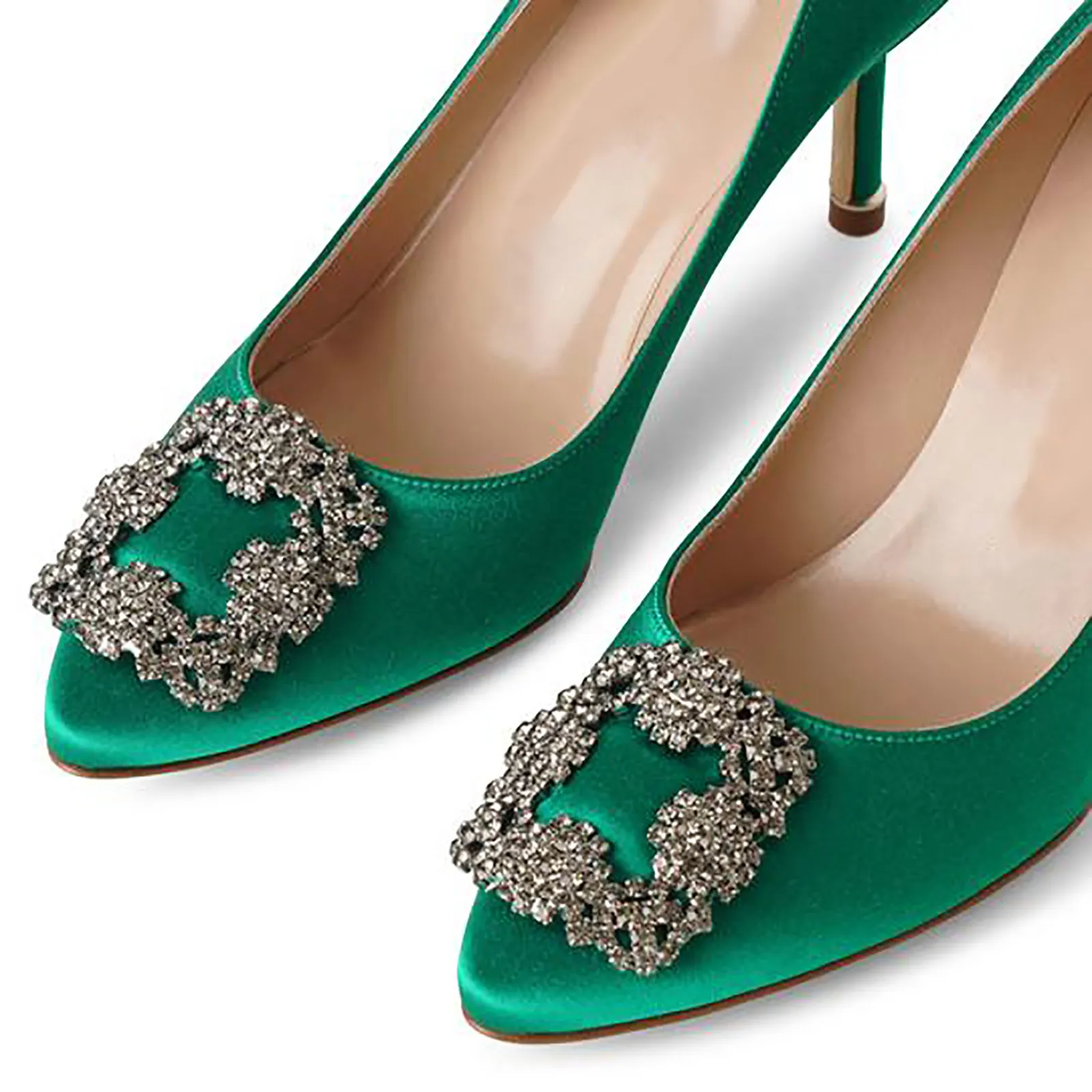 75mm Women's Slik Shoes Diamond Party Wedding Green Pumps-vocosishoes