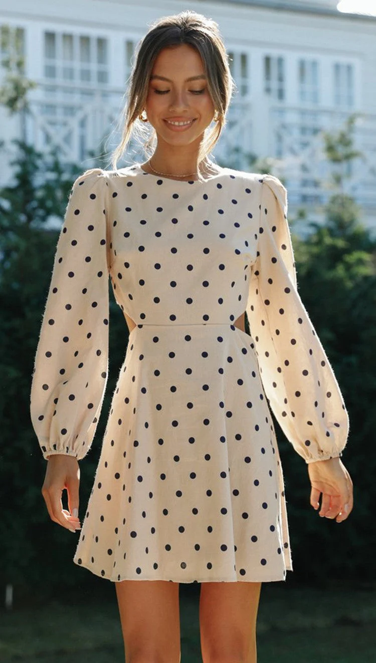 Print Long Sleeve Cutout Mini Dresses