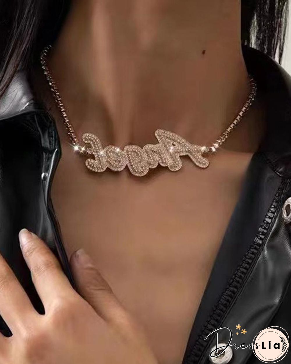1PCS Letter Shaped Allover Studded Choker Necklace