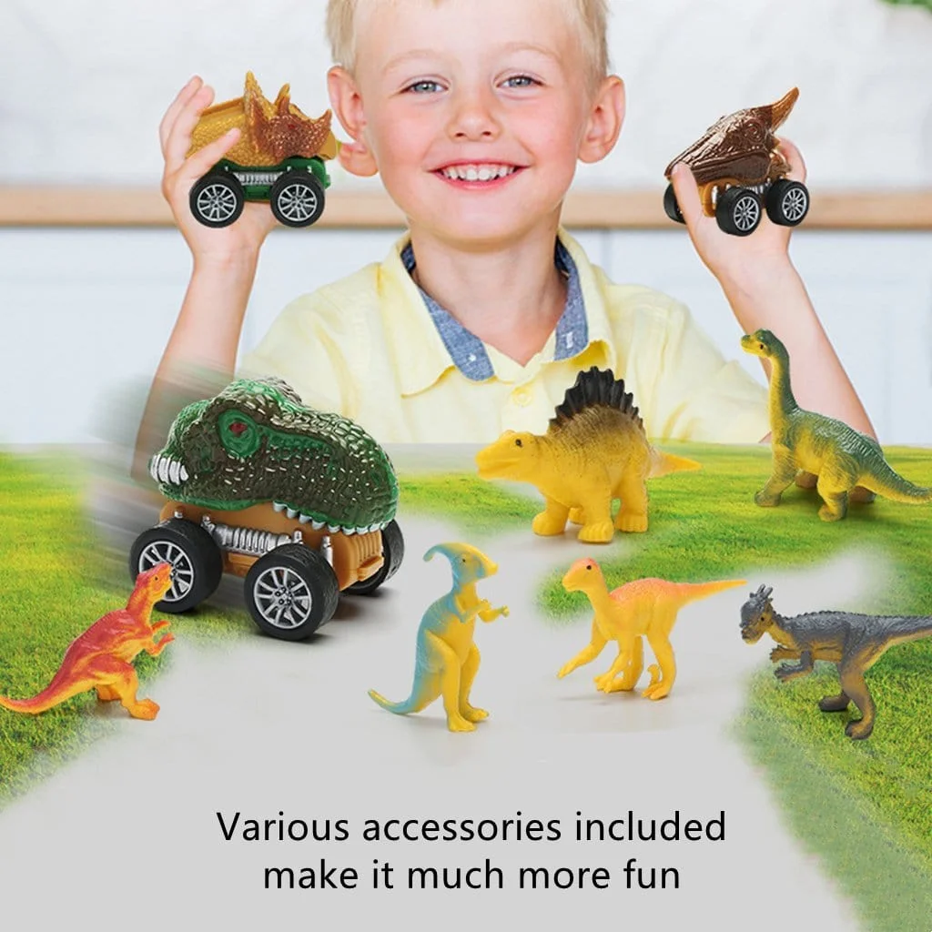 Dinosaur Toy Triceratops Truck with Pull Back Cars and Figures Storage Carrier Truck
