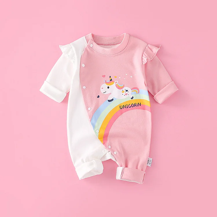 New Born Baby Onepiece Organic Cotton Pink Unicorn Sleepsuit