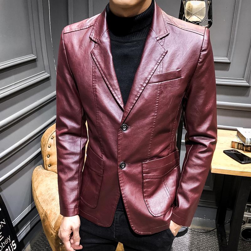 Men's Leather Suit Autumn Casual Jacket Slim Suit Leather Jacket