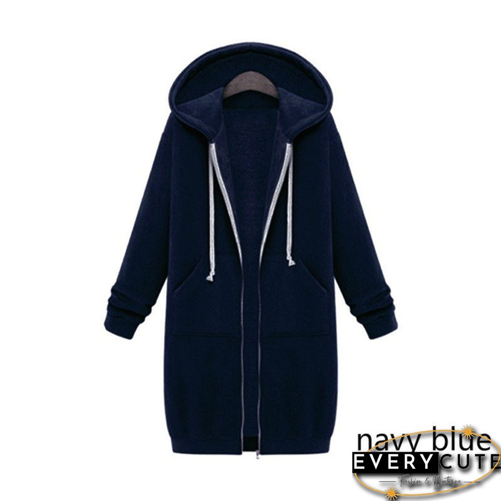 12 Colors New Autumn And Winter Women's Hooded Sweater Thick Long-Sleeved Jacket Casual Zipper Cardigan Loose Coat