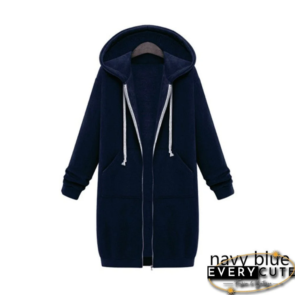 12 Colors New Autumn And Winter Women's Hooded Sweater Thick Long-Sleeved Jacket Casual Zipper Cardigan Loose Coat