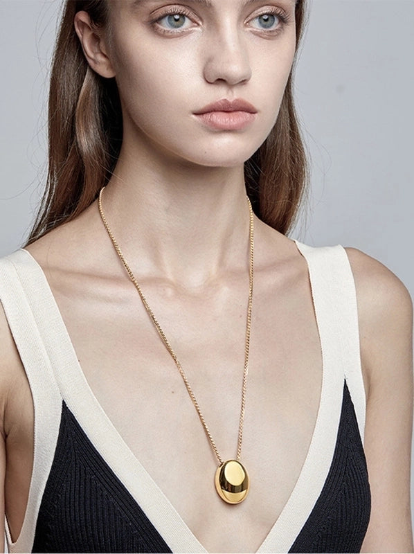 Cute Sweet Round Titanium Steel 18K Gold Plated Plating Pendant Necklace