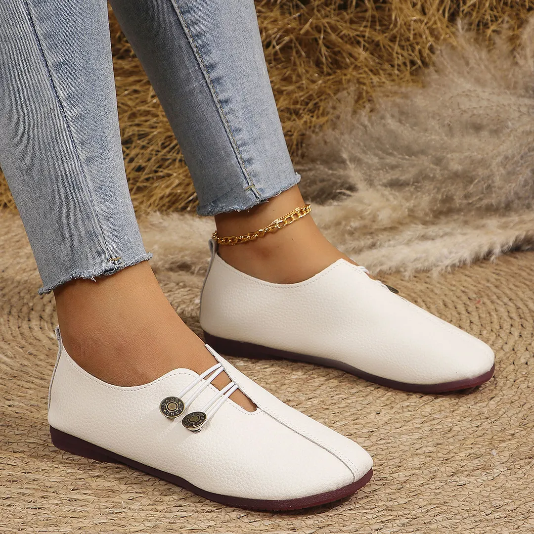 Breakj Breakj Summer And Autumn New Soft Leather Flat Soles Women's Round Head Shallow One-Foot Pedal Large Size Women's Shoes