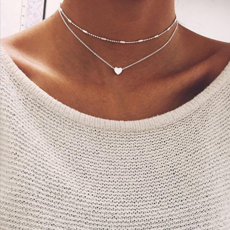 Simple Peach Heart Multi-Layer Necklace