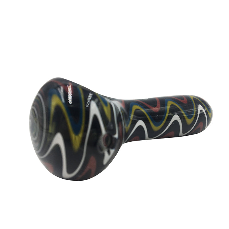 High-end Glass Spoon Pipe with Blue Yellow Red Wave Strip