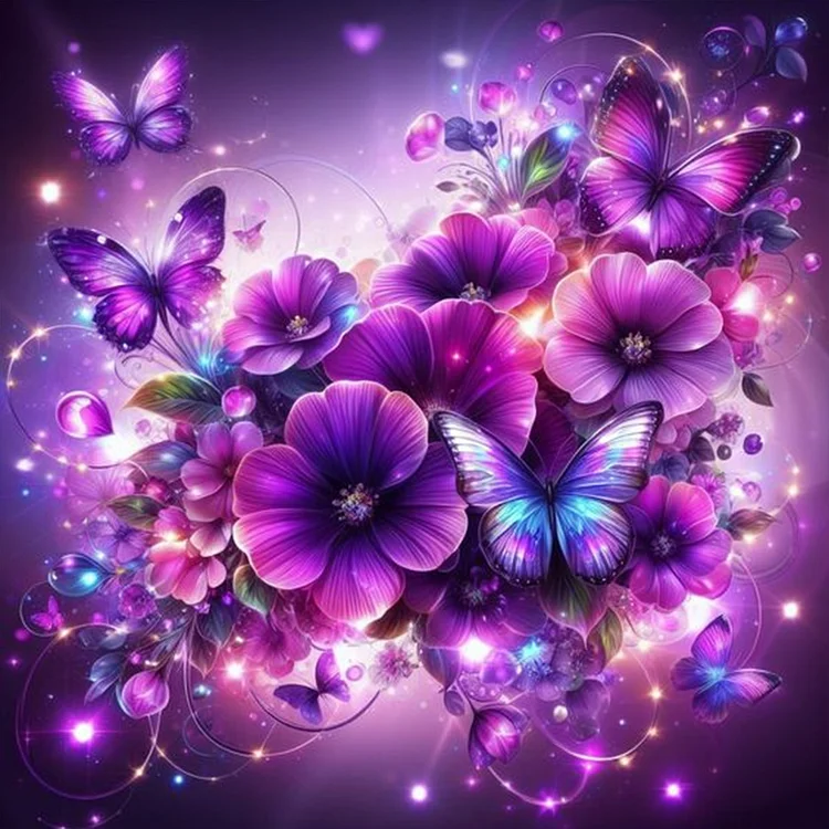 Full Round Diamond Painting - Purple Butterfly Flower 30*30CM
