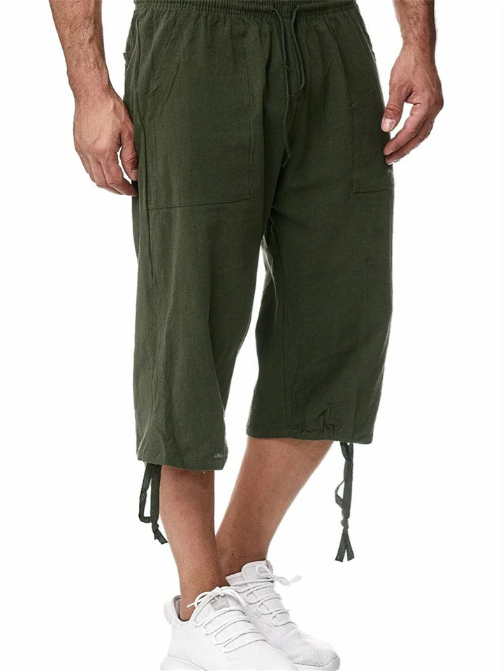 Men's Linen Shorts Summer Shorts Beach Shorts Capri Pants Pocket Drawstring Elastic Waist Plain Breathable Soft Calf-Length Sports Outdoor Linen / Cotton Blend Casual Black Navy Blue-Cosfine