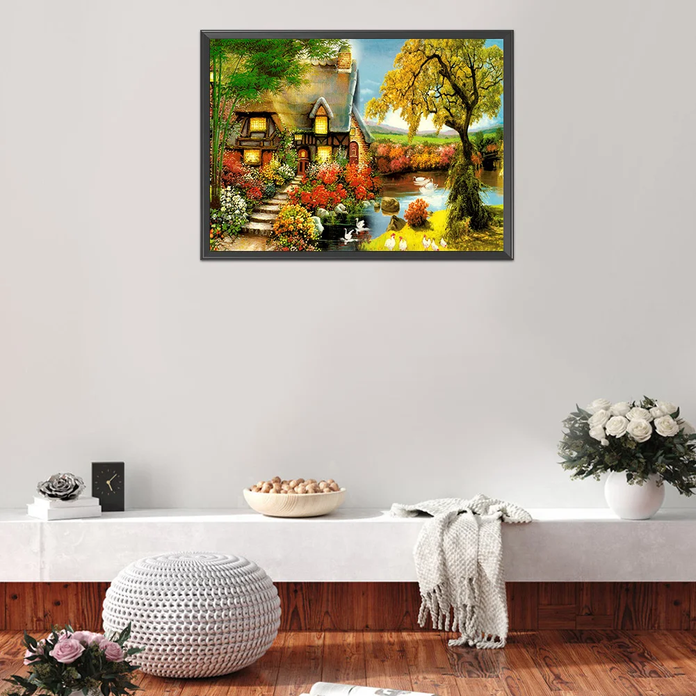 Full Printed Cross Stitch 11CT Cotton - Fall Cabin(60*43cm)