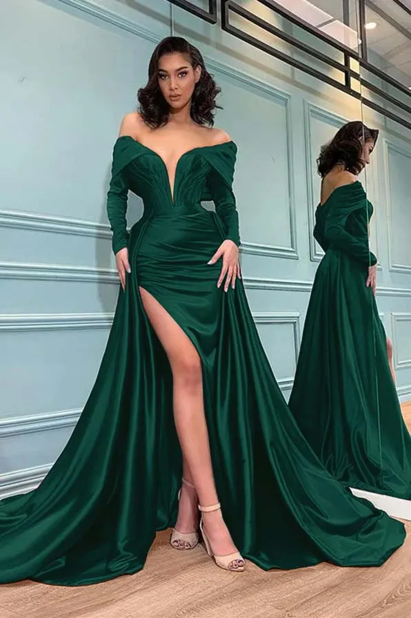 Mermaid Short Sleeves Burgundy Long Prom Dress B190