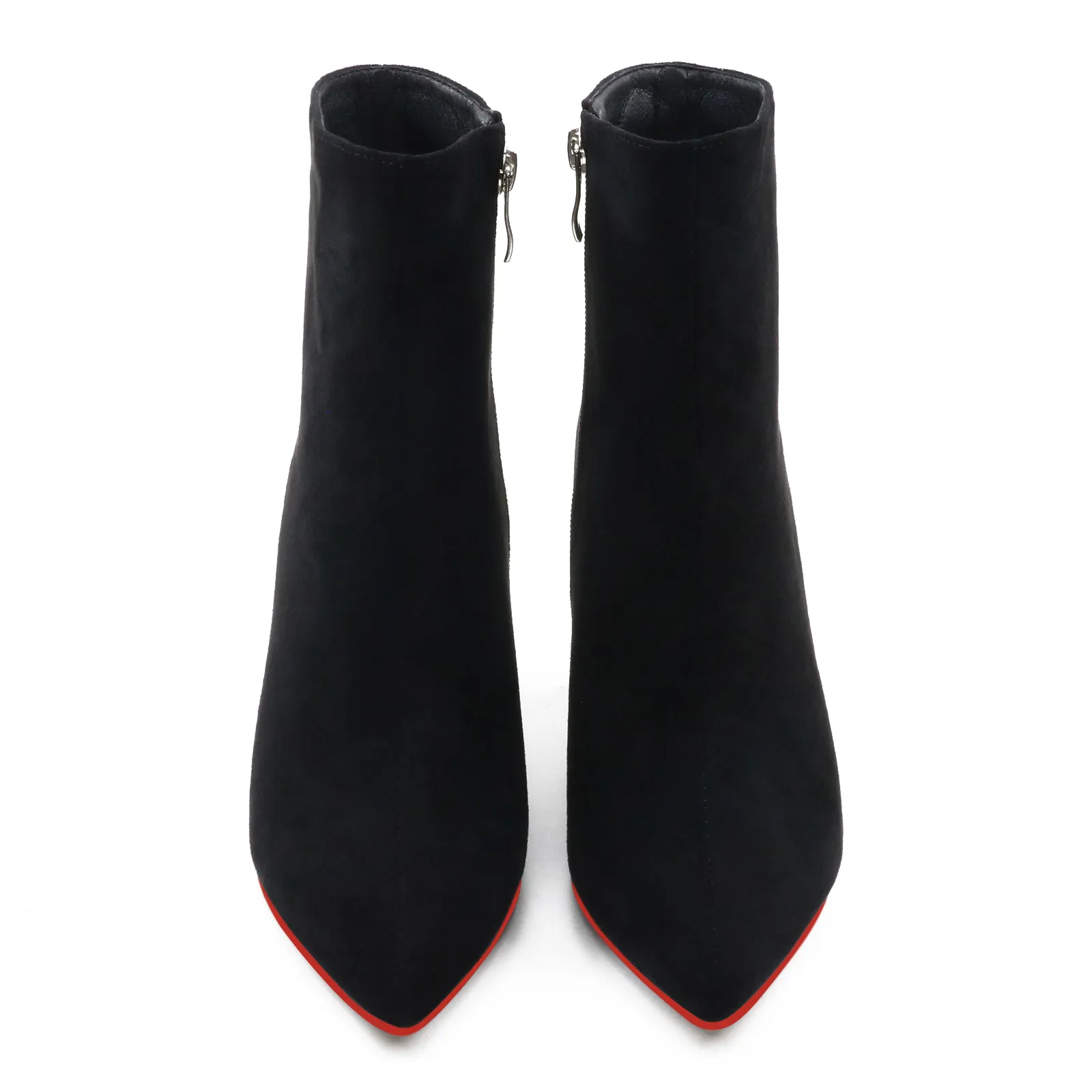 75mm Women's Zipper Pointed Toe Red Bottom Chunky Heel Ankle Boots-vocosishoes
