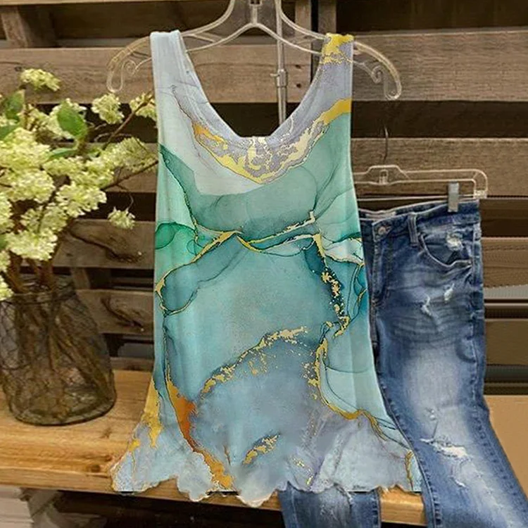 Marble Tie-dye V-neck Sleeveless Vest
