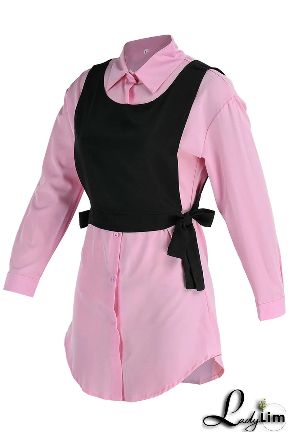 Light Blue Casual Simplicity Solid Patchwork Buckle Turndown Collar Long Sleeve Two Pieces