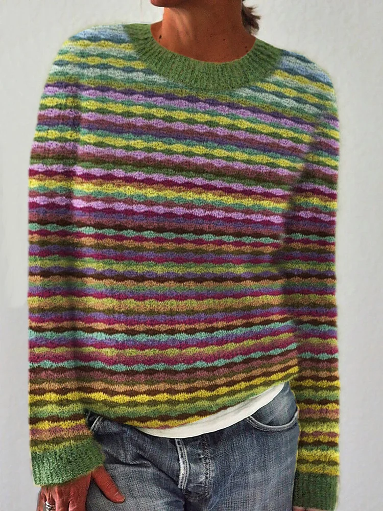 Vintage Colorful Wave Knit Cozy Sweater