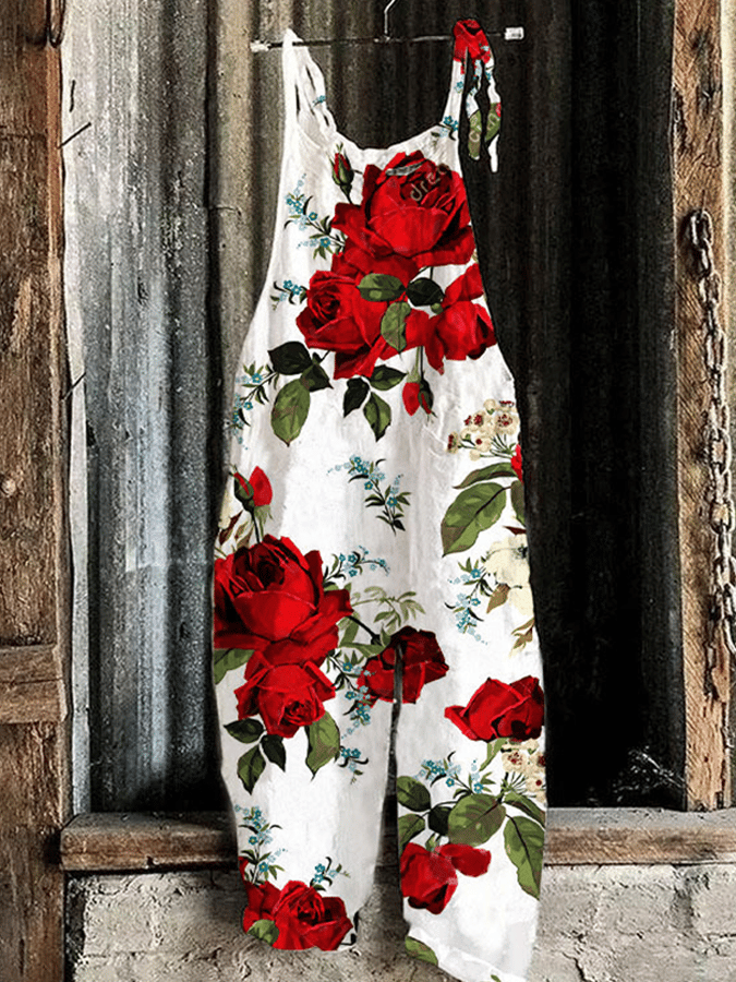 Women's Casual Floral Print Jumpsuit Suspenders