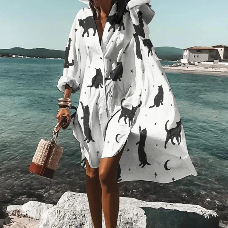 Resort Cat Star Print Midi Dress