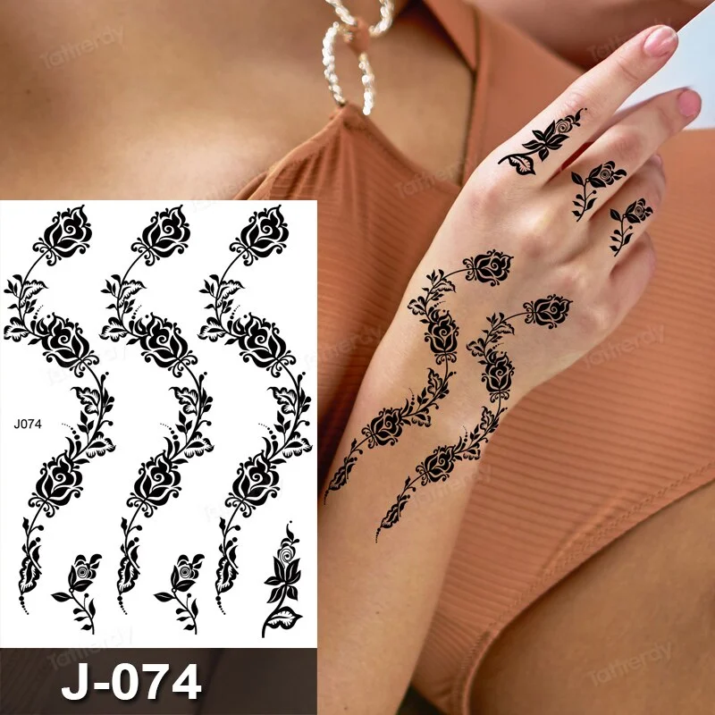Sdrawing Temporary Tattoo Sticker Henna Mehndi Totem Flash Tatto Butterfly Flower Hand Fingers Body Art Arm Fake Tatoo Women