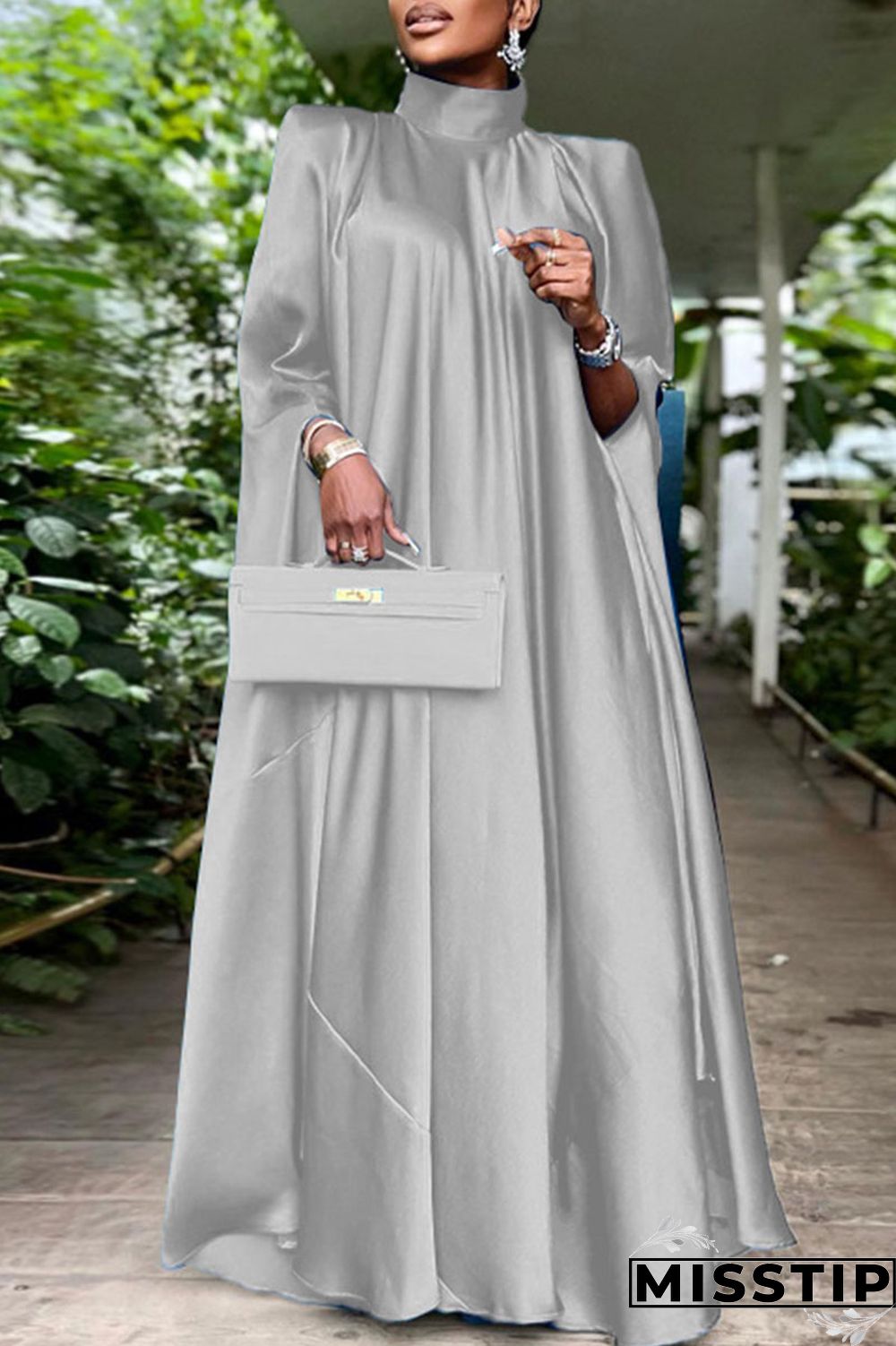 Blue Casual Solid Patchwork Turtleneck Straight Dresses