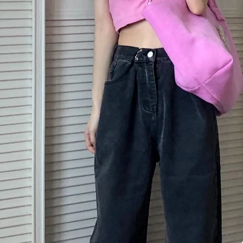 Women Jeans Wide Leg Trousers Harujuku Korean Style High Waist Streetwear Retro Denim Clothing Fashion Loose Hip-hop All-match