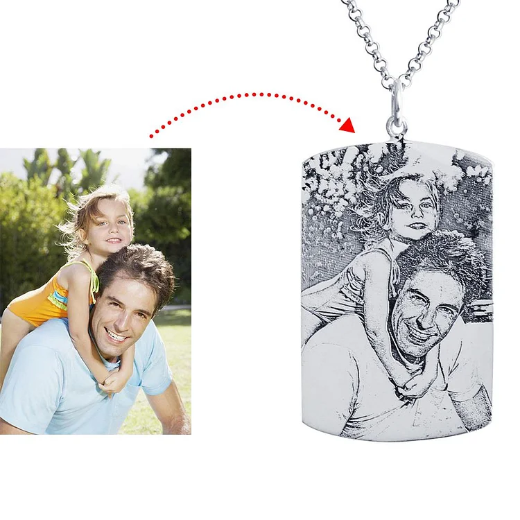 Personalized Rounded rectangle Silver Photo Dog Tag Necklace