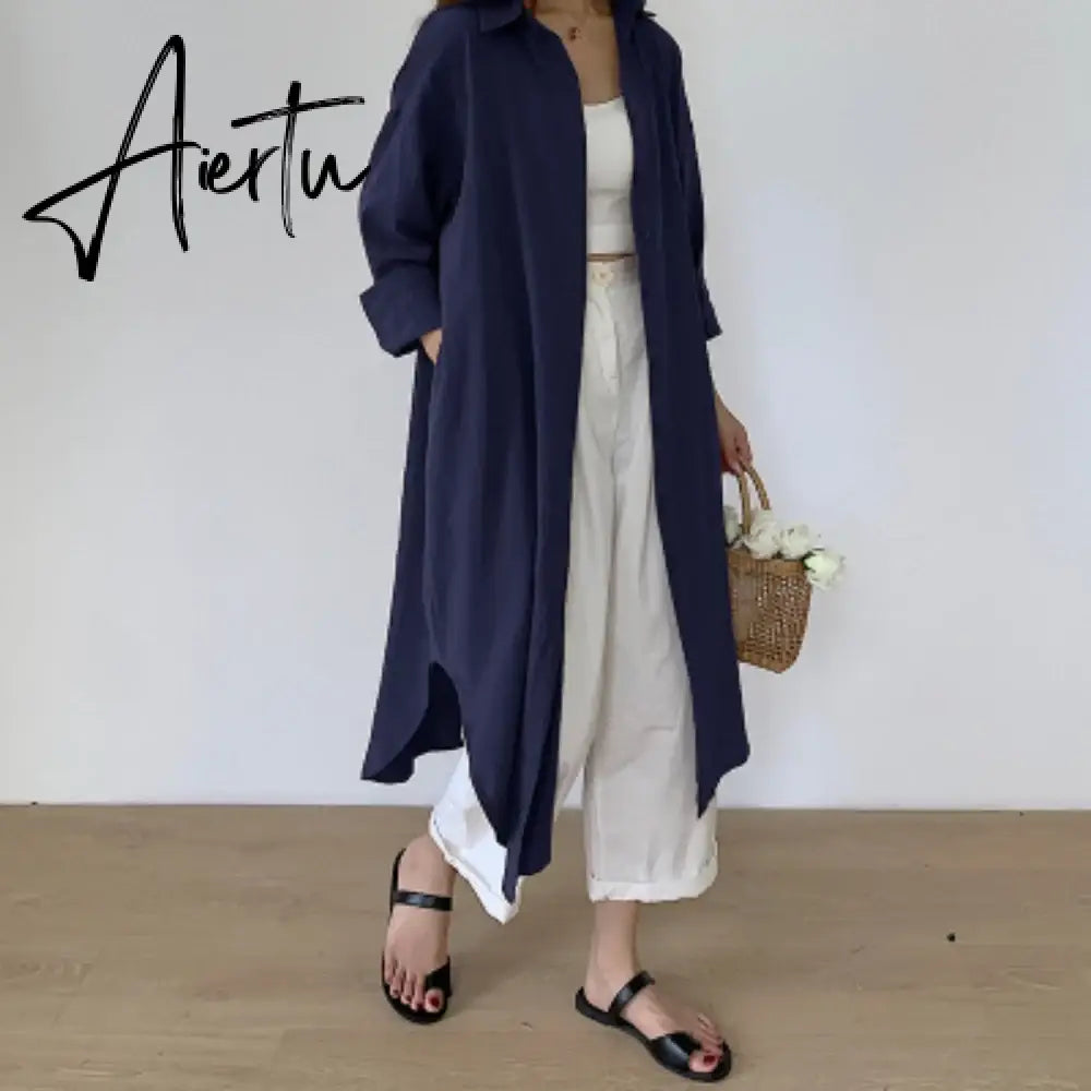 S-2XL Summer Shirt Dress Pink Evening Vintage Dress Party Oversize Long Cotton Beach Women Dresses Loose Robe Vestido Pure Aiertu