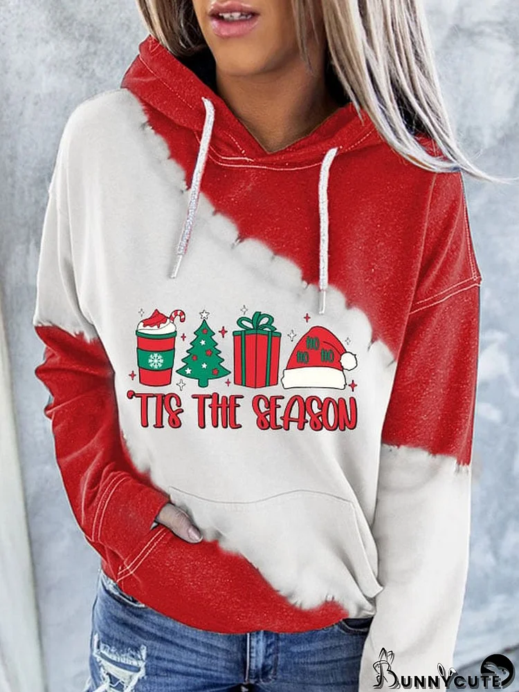 Women's Christmas "Tis The Season" Printed Casual Hooded Sweatshirt