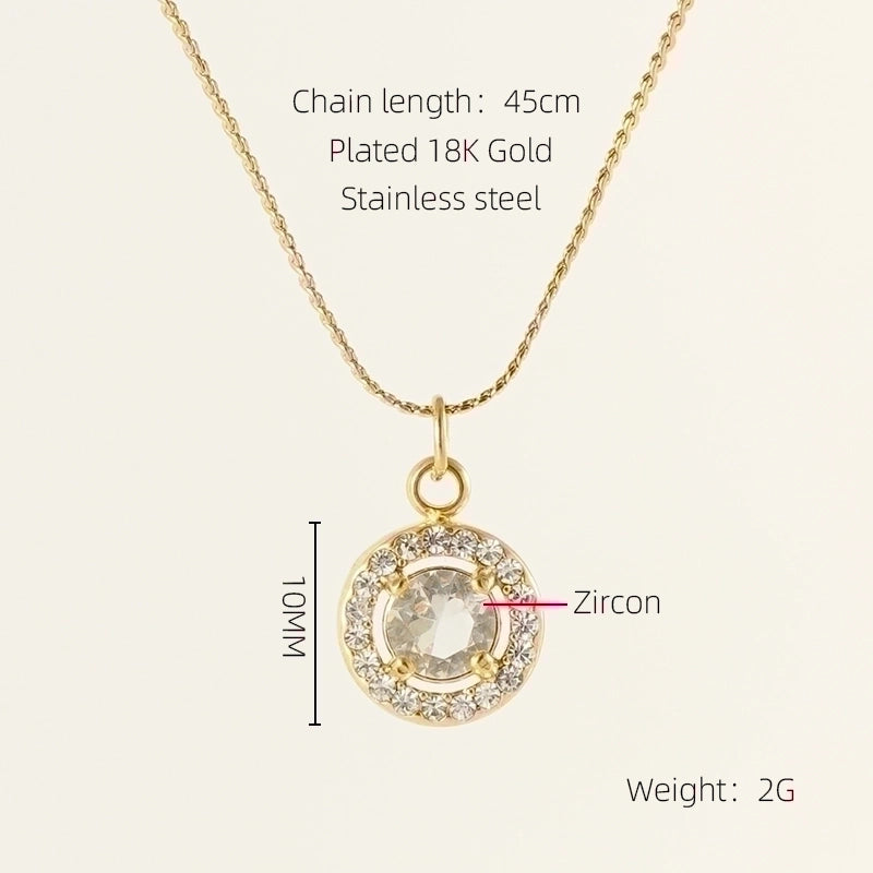 Stainless Steel 18K Gold Plated Glam Shiny Plating Inlay Sun Water Droplets Heart Shape Zircon Pendant Necklace