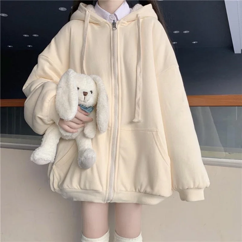 Cardigan jacket new coat female tide ins autumn and winter plus velvet thick loose student solid color sweater Korean version 921