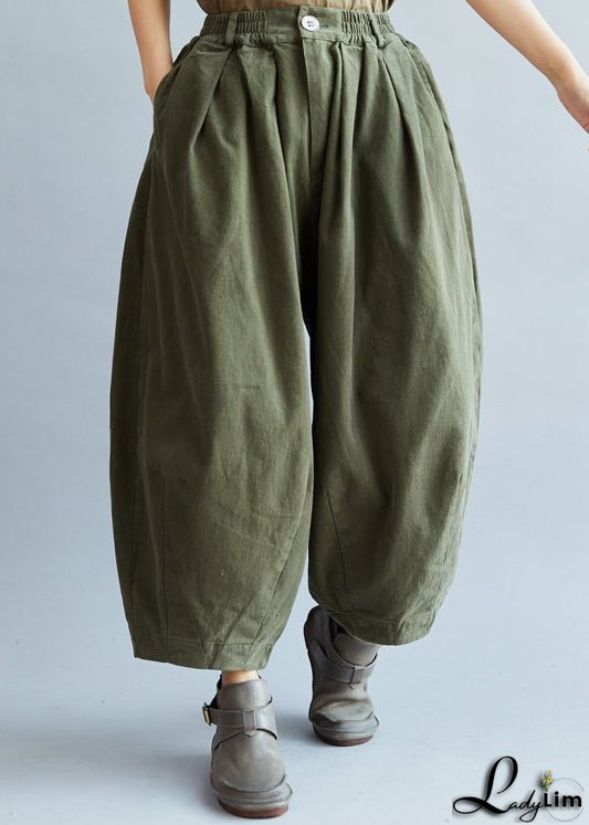 Chic Army Green Pockets wide leg pants Spring
