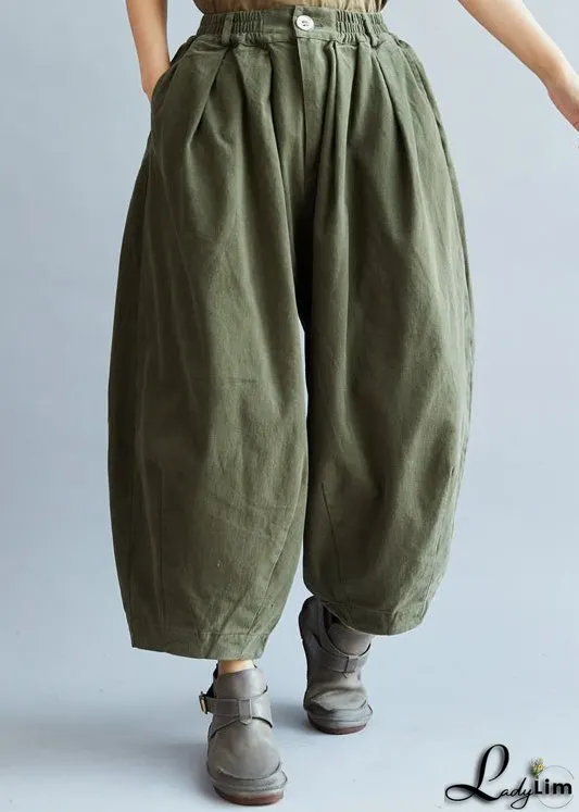 Chic Army Green Pockets wide leg pants Spring