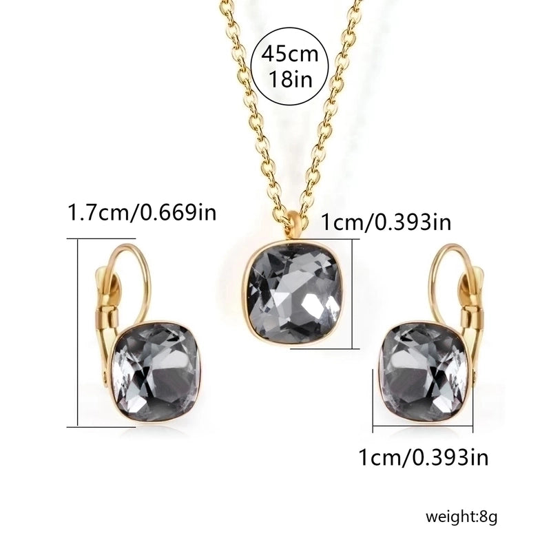304 Stainless Steel Gold Plated Minimalist Shiny Inlay Square Zircon Jewelry Set