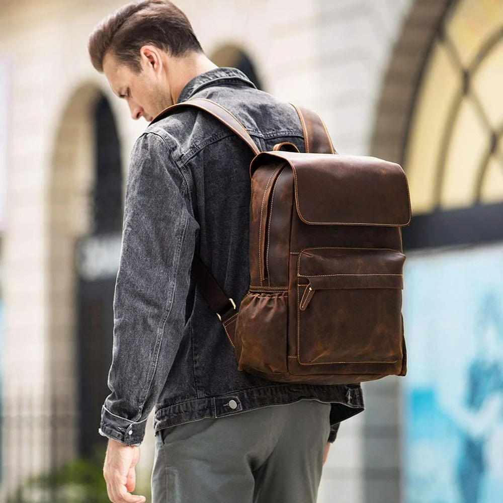 Vintage Full Grain Leather Backpack 15.6 Inch Laptop Bag Travel School Daypack