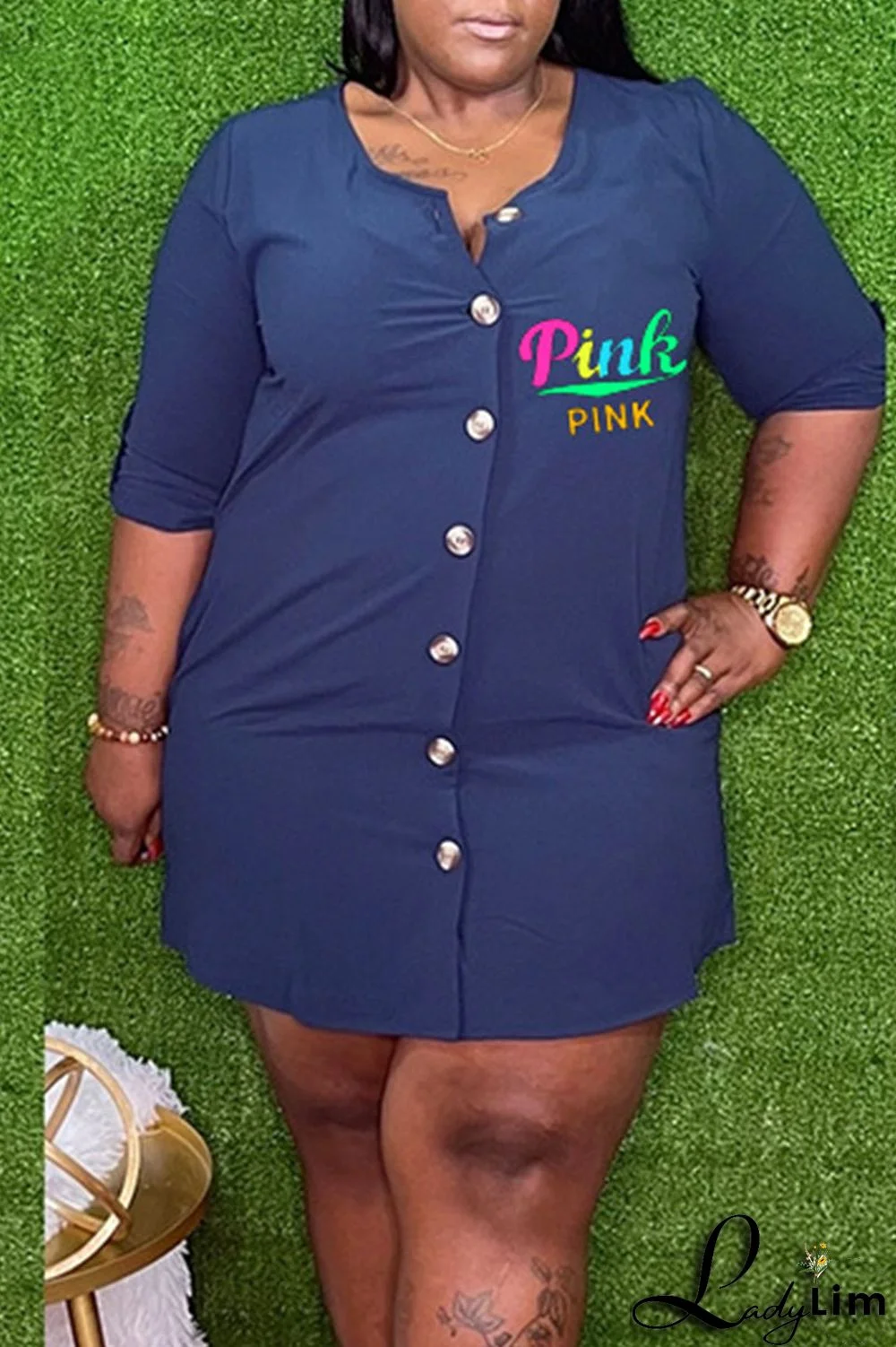 Green Casual Print Patchwork Buckle O Neck Straight Plus Size Dresses