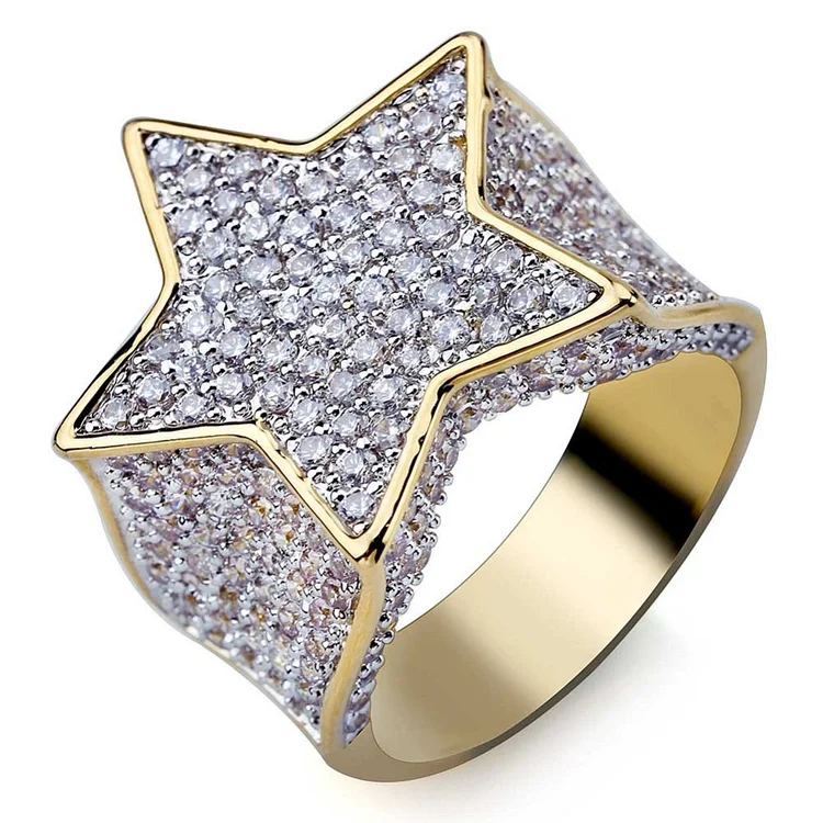 Iced Out Gold Bling Bling Star Ring Hip Hop Jewelry