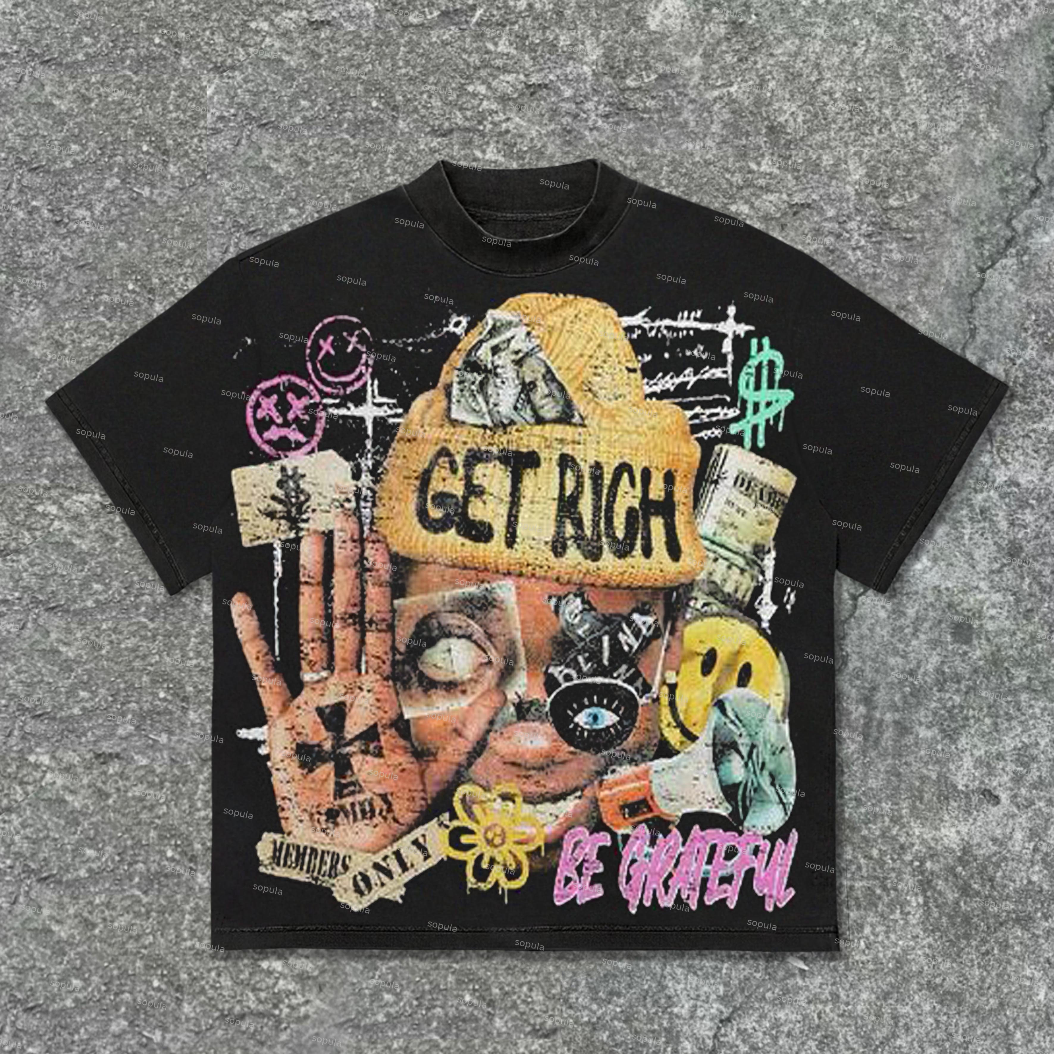 Sopula Vingate Get Rich Abstract Portrait Graphics Cotton T-Shirt - SOPULA