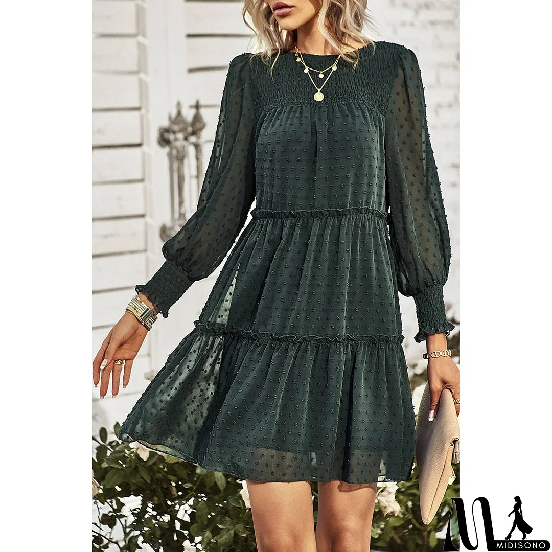 MidiSono - Dot Solid Ruched Color Block Ruffle Lined Midi Dress