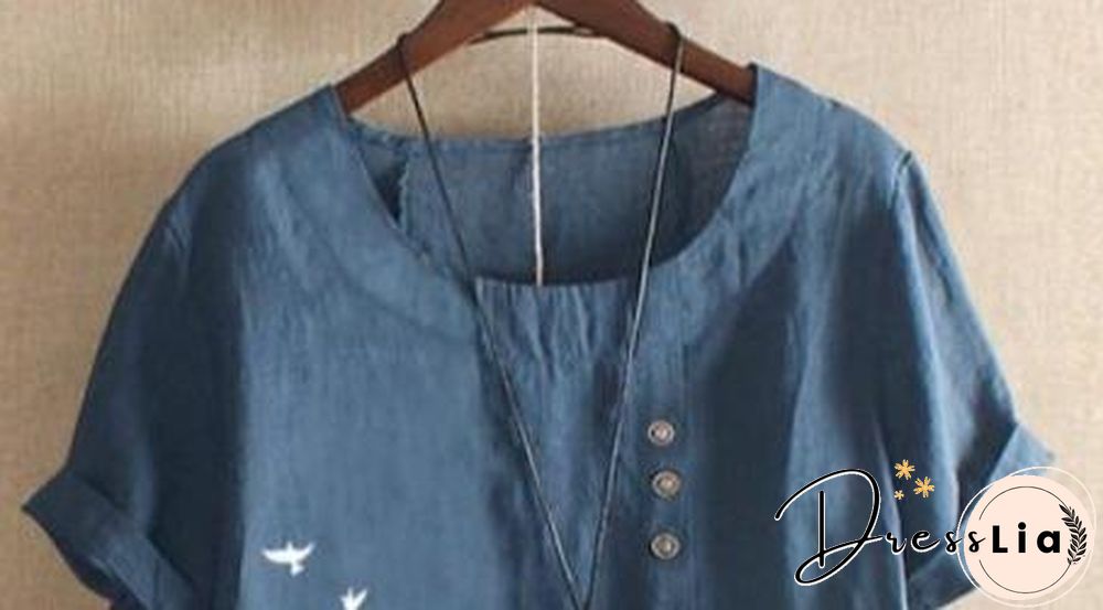 Blue Cotton Casual Shirts & Tops Linen