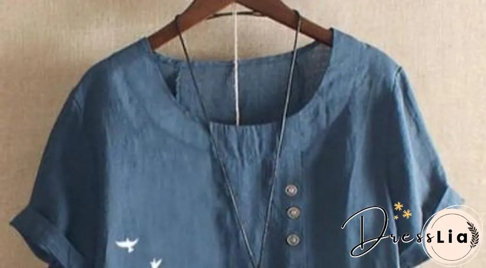 Blue Cotton Casual Shirts & Tops Linen