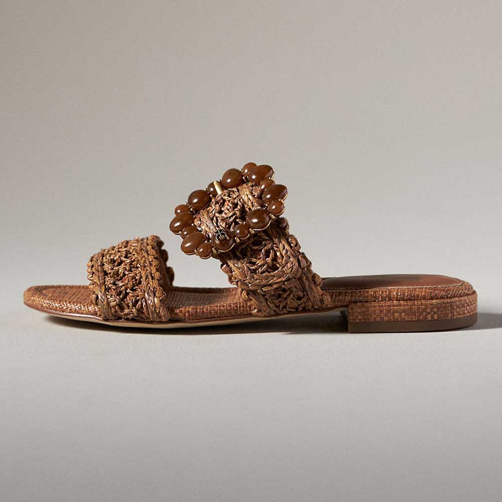 Brown Vegan Leather Round Toe Flat Buckle Strappy Comfy Slippers Nicepairs